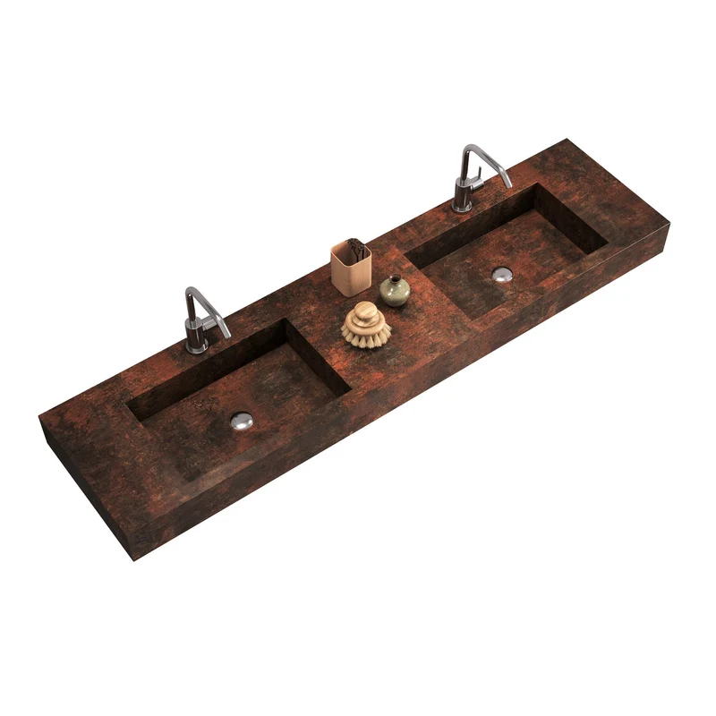 Composizione doppio lavabo YOKA-22 corten/bianco pietra