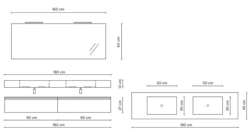 Composizione doppio lavabo YOKA-22 corten/bianco pietra