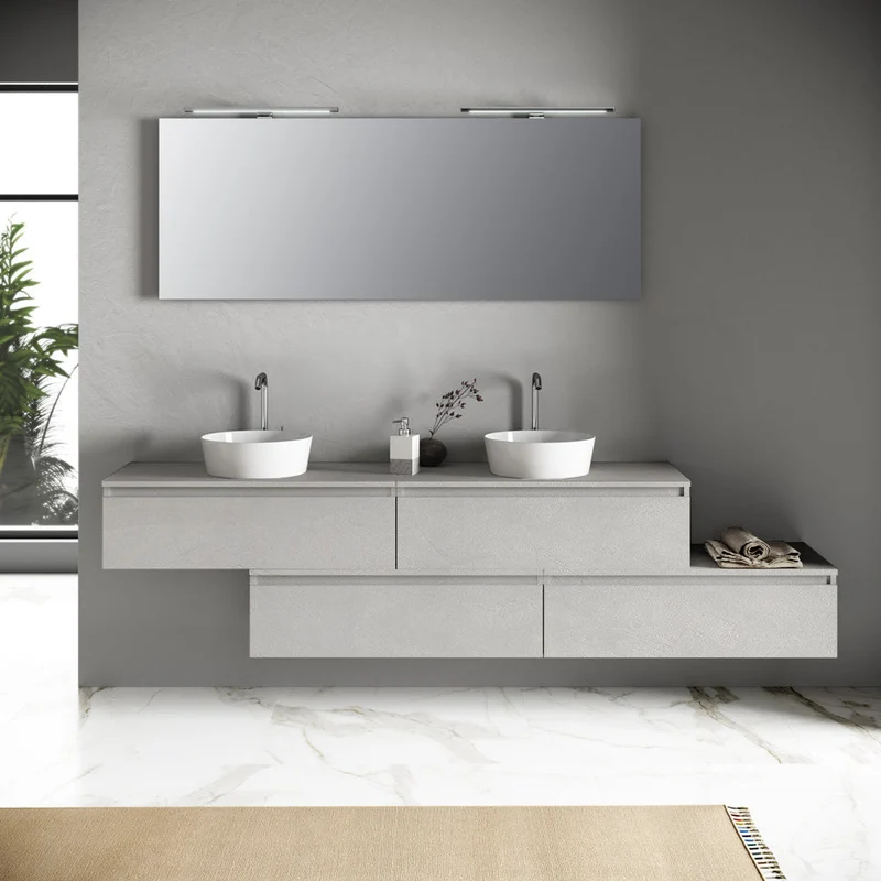Composizione doppio lavabo YOKA-19 bianco pietra