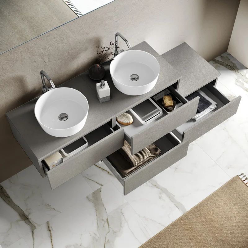 Composizione doppio lavabo YOKA-17 bianco pietra