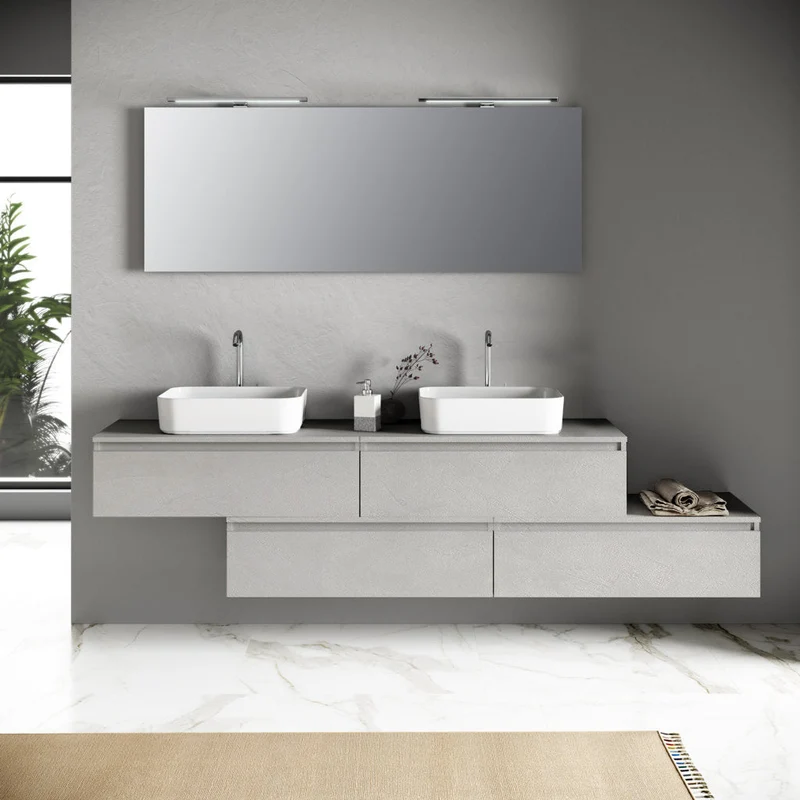 Composizione doppio lavabo YOKA-16 bianco pietra