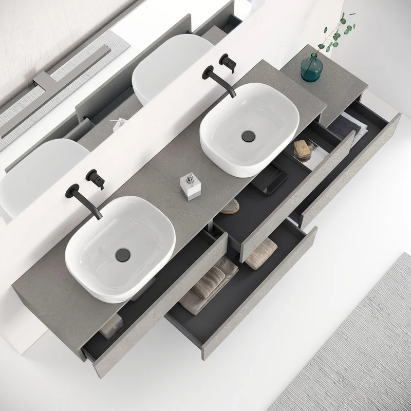 Composizione doppio lavabo YOKA-29 bianco pietra