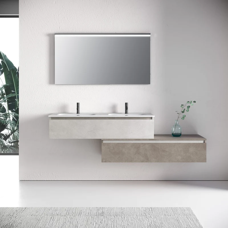 Composizione doppio lavabo 4 pezzi YOKA bianco pietra / avana pietra