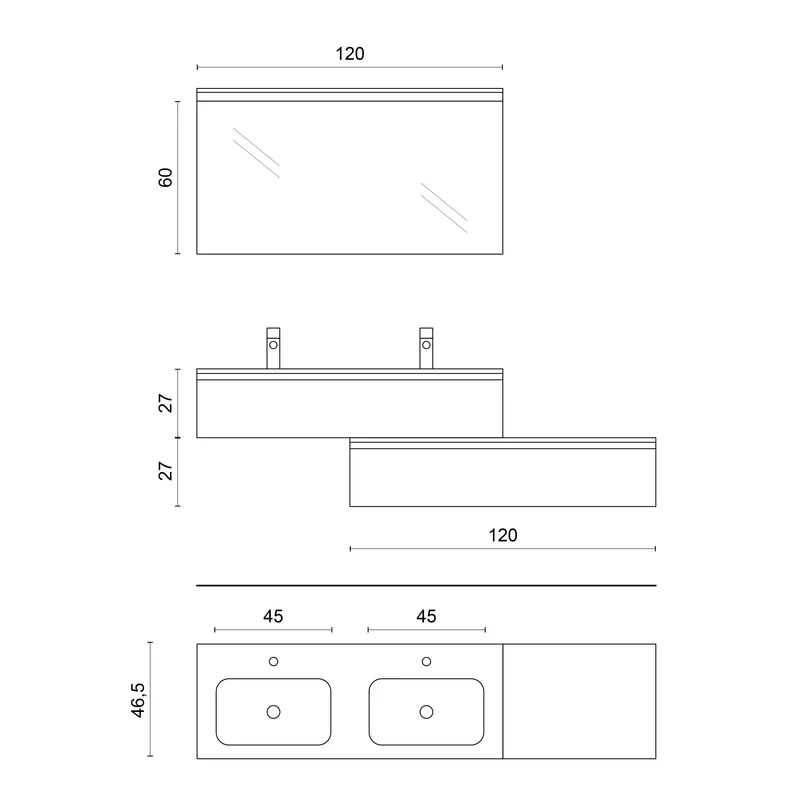 Composizione doppio lavabo 4 pezzi YOKA bianco pietra / avana pietra