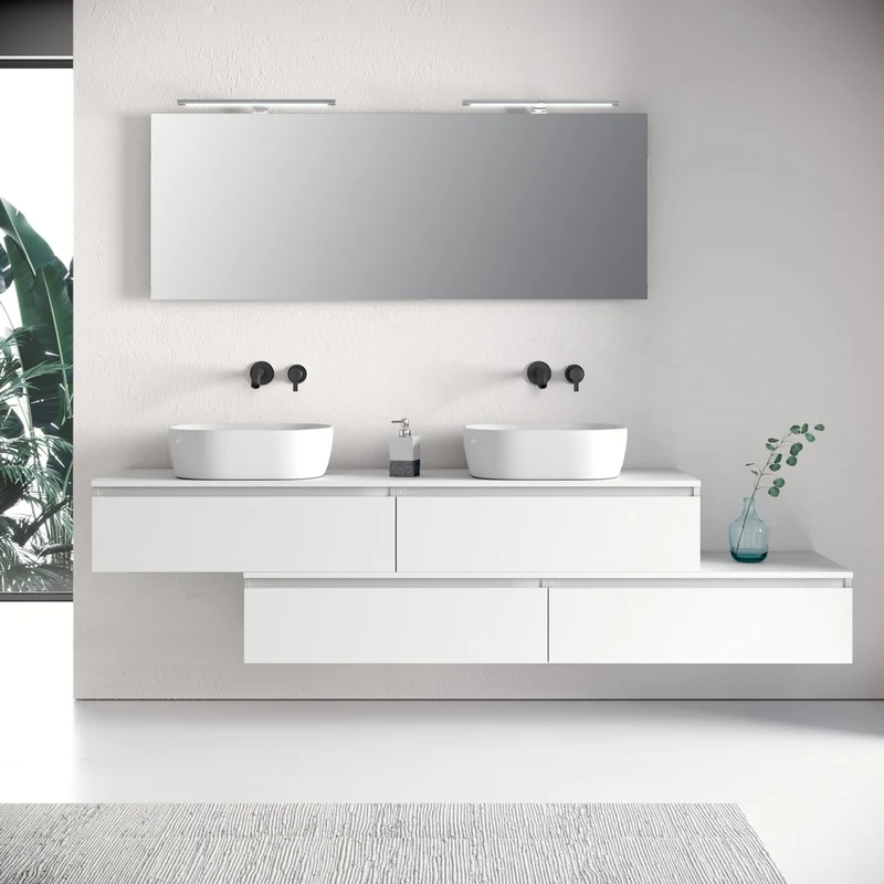 Composizione doppio lavabo 9 pezzi YOKA bianco opaco