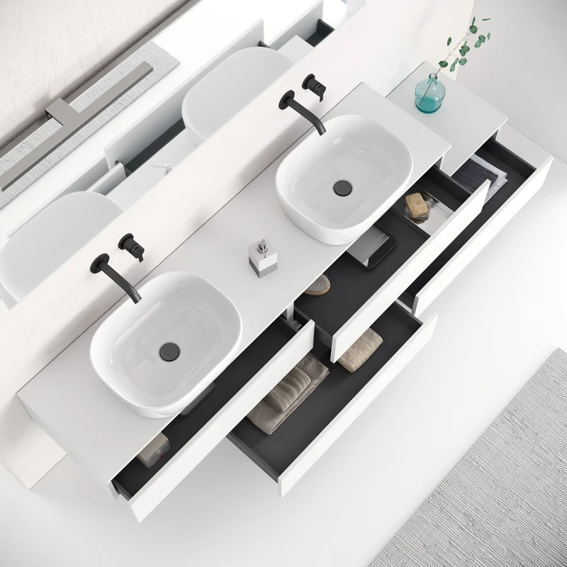 Composizione doppio lavabo 9 pezzi YOKA bianco opaco