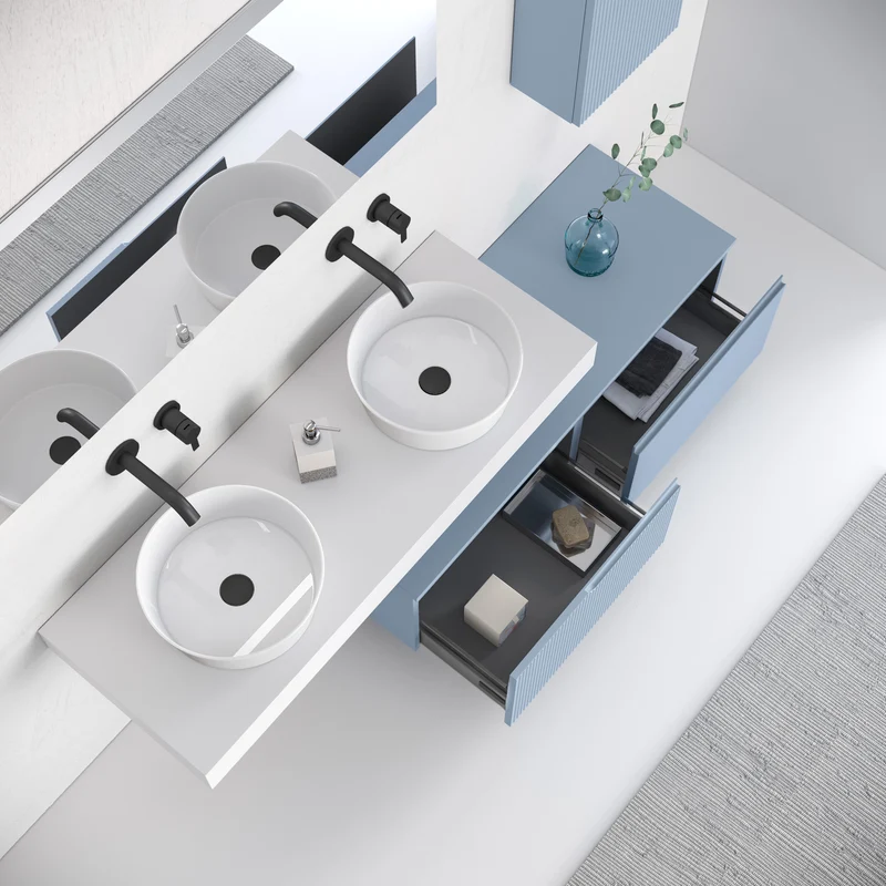 Composizione doppio lavabo 7 pezzi ZIP bianco / azzurro tiffany