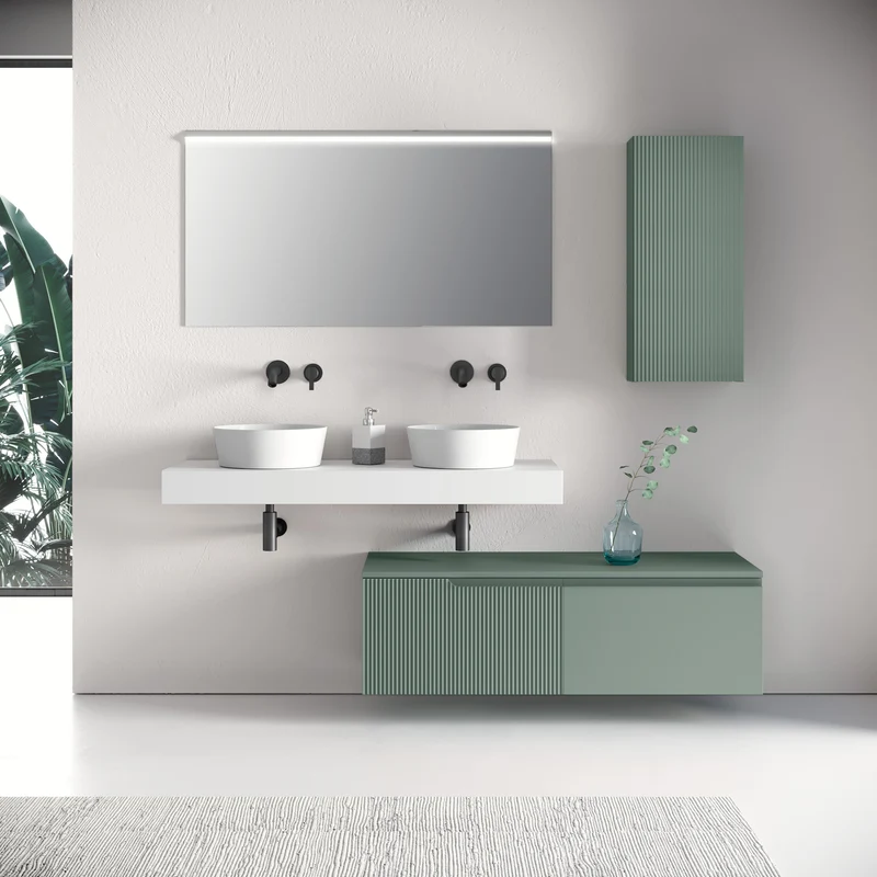 Composizione doppio lavabo 7 pezzi ZIP bianco / salvia
