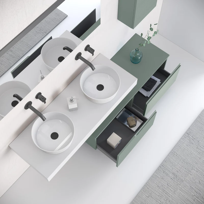 Composizione doppio lavabo 7 pezzi ZIP bianco / salvia