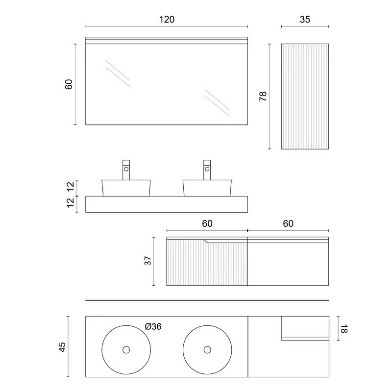 Composizione doppio lavabo 6 pezzi ZIP bianco / quercia