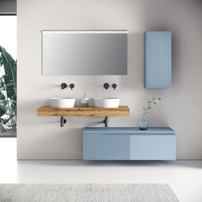 Composizione doppio lavabo 7 pezzi ZIP quercia / azzurro tiffany