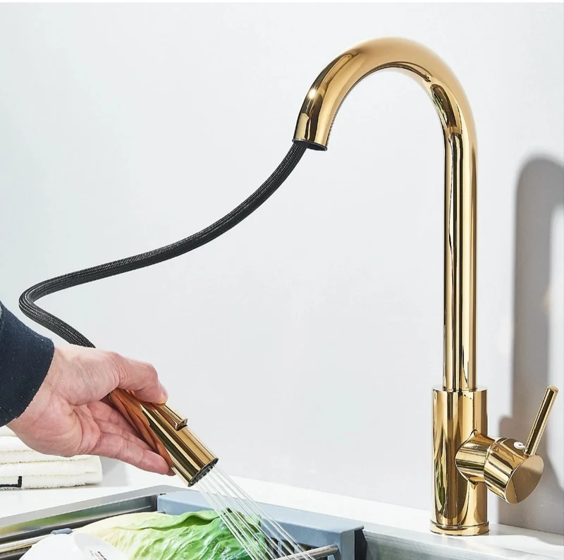 Küchenarmartur Mischbatterie Wasserhahn Gold Design Brause