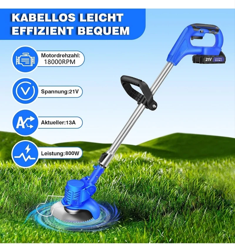 Akku Grasschneider Rasenmäher Rasentrimmer mit Zubehör