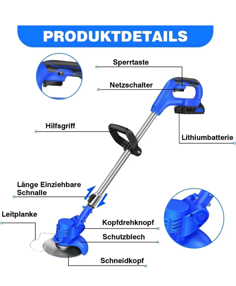 Akku Grasschneider Rasenmäher Rasentrimmer mit Zubehör