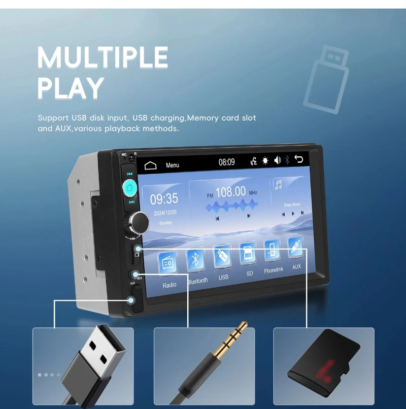 Autoradio Bluetooth Doppel Din2 Touchscreen 7 Zoll Rückfahrtkamera