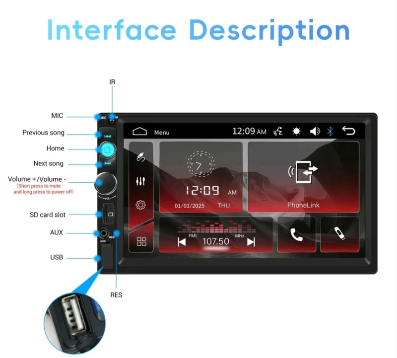 Autoradio Bluetooth Doppel Din2 Touchscreen 7 Zoll