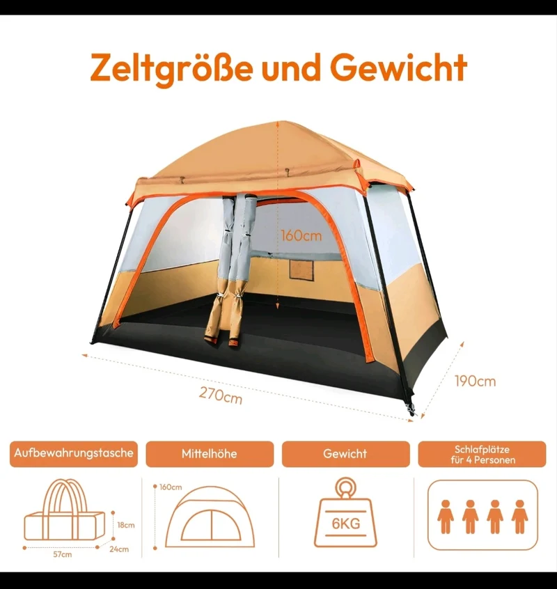 Campingzelt Pop Up Zelt Wurfzelt Familienzelt 4 Personen