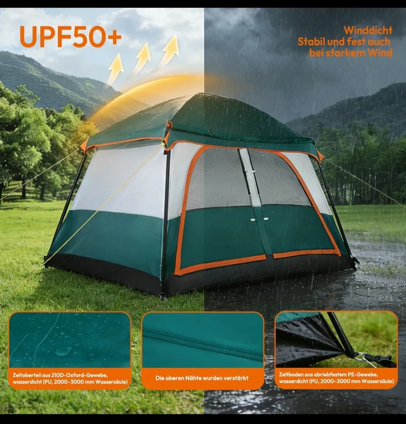 Campingzelt Pop Up Zelt Wurfzelt Wasserfest 4 Personen