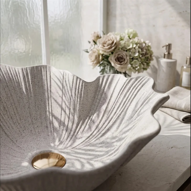 Aufsatzwaschbecken Flower – Beige 47,5 × 40 cm
