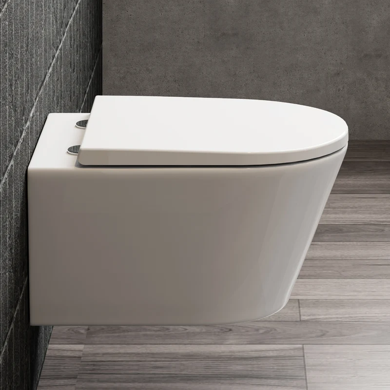 HOROW W384 Wand-WC spülrandlos, Hänge-Toilette mit 360° Superspin-Spülung