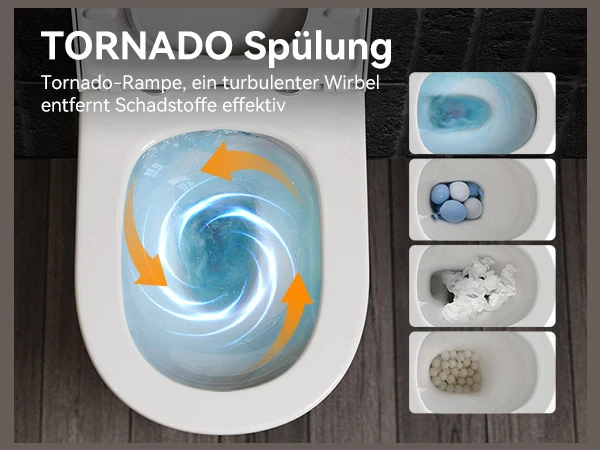 HOROW W384 Wand-WC spülrandlos, Hänge-Toilette mit 360° Superspin-Spülung