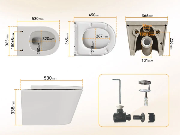 HOROW W384 Wand-WC spülrandlos, Hänge-Toilette mit 360° Superspin-Spülung