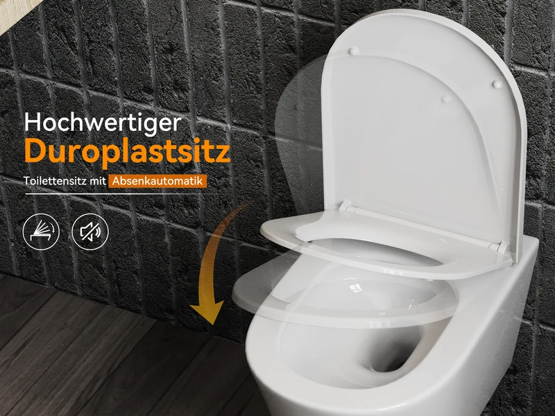 HOROW W384 Wand-WC spülrandlos, Hänge-Toilette mit 360° Superspin-Spülung