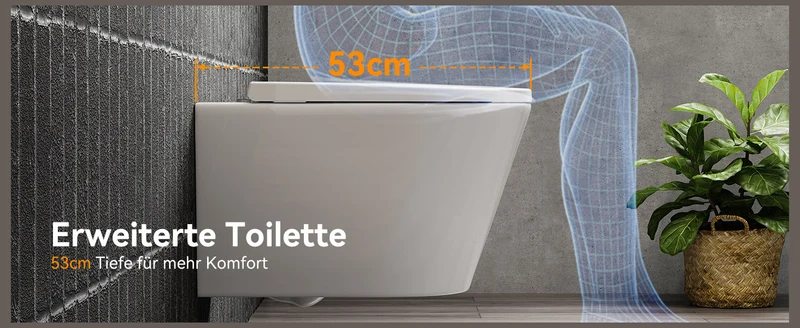 HOROW W384 Wand-WC spülrandlos, Hänge-Toilette mit 360° Superspin-Spülung