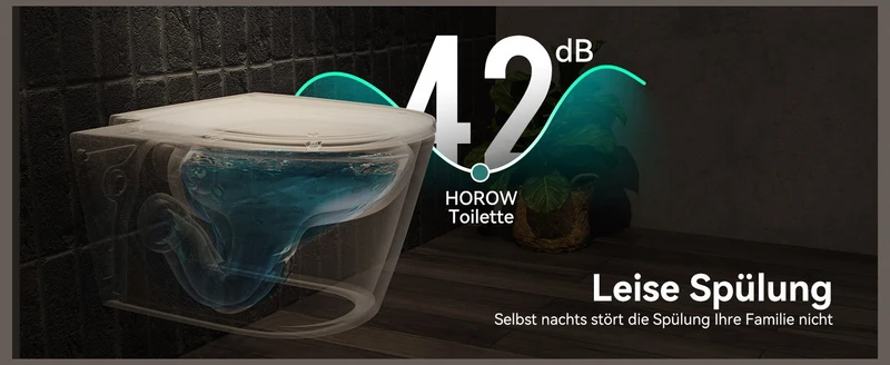 HOROW W384 Wand-WC spülrandlos, Hänge-Toilette mit 360° Superspin-Spülung