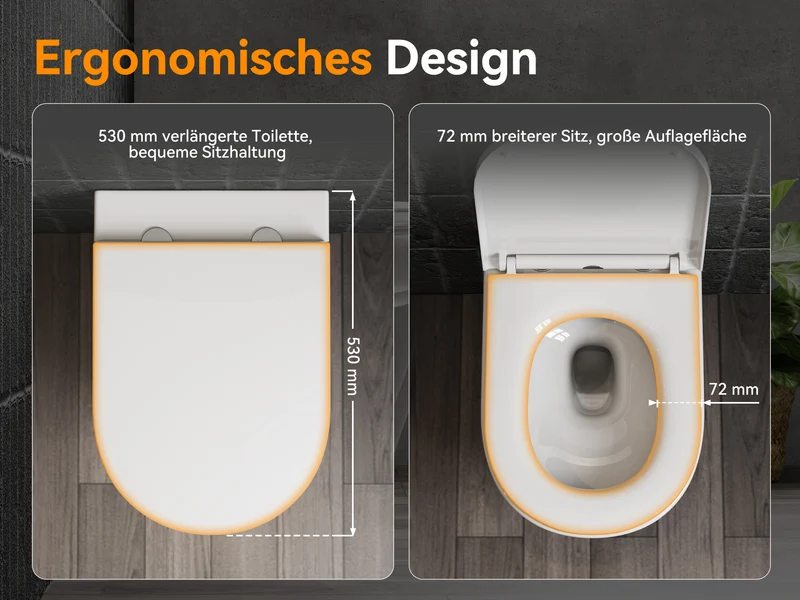HOROW W384 Wand-WC spülrandlos, Hänge-Toilette mit 360° Superspin-Spülung