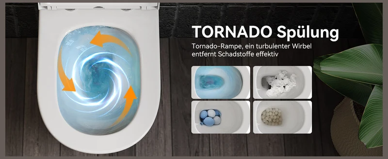 HOROW W384 Wand-WC spülrandlos, Hänge-Toilette mit 360° Superspin-Spülung