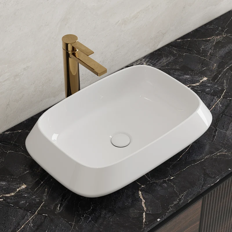 HOROW F12A-S5235 Aufsatzwaschbecken Oval Weiß ohne Hahnloch