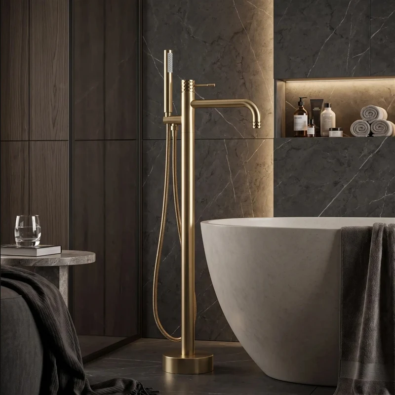 Freistehende Badewannenarmatur Lungo Diamond – Gold Matt