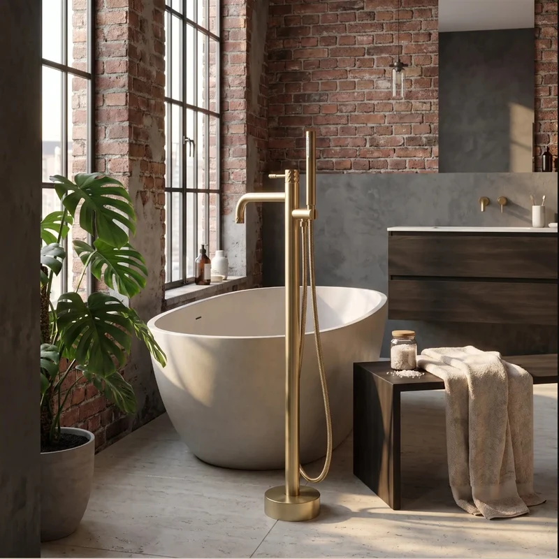 Freistehende Badewannenarmatur Lungo Diamond – Gold Matt