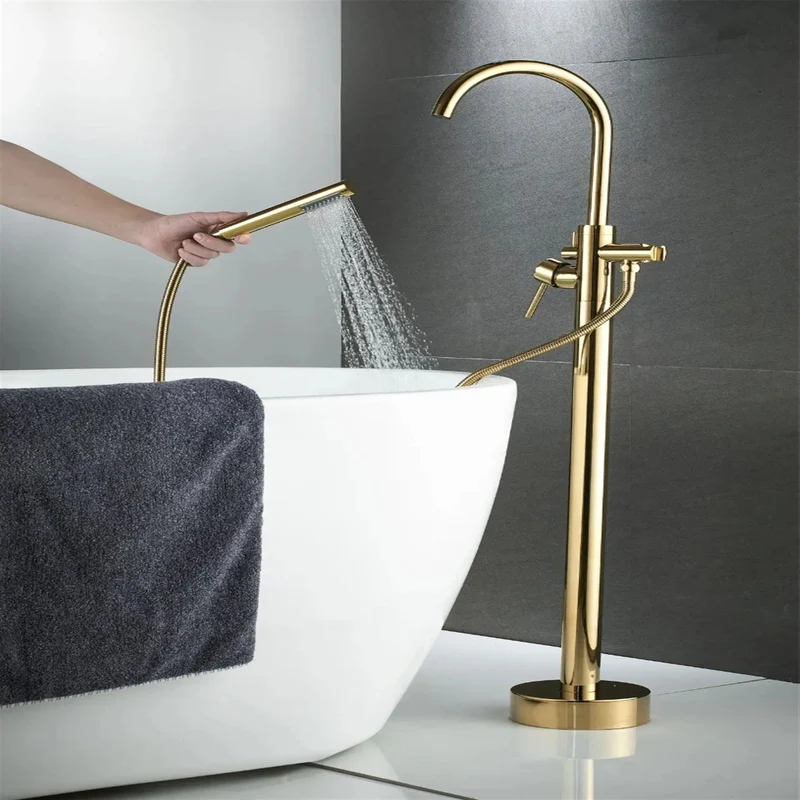 Freistehende Wannenarmatur Lungo – Gold