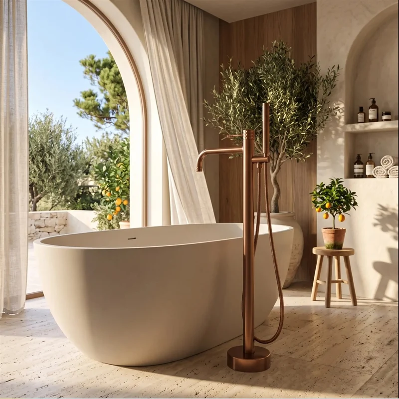 Freistehende Badewannenarmatur Lungo Diamond – Kupfer Matt