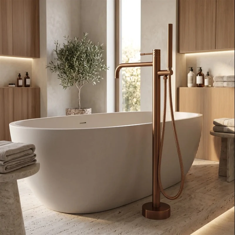 Freistehende Badewannenarmatur Lungo Diamond – Kupfer Matt