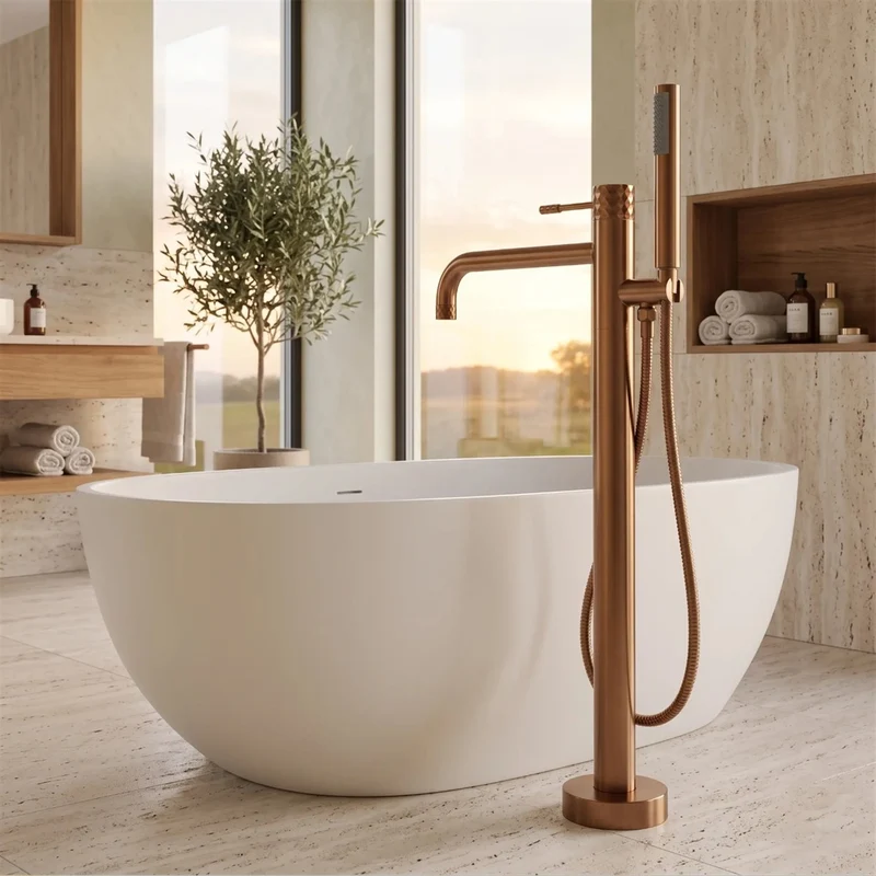 Freistehende Badewannenarmatur Lungo Diamond – Kupfer Matt