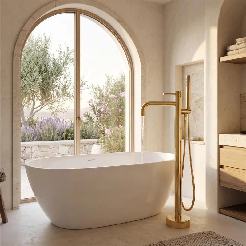Freistehende Badewannenarmatur Lungo Diamond – Gold