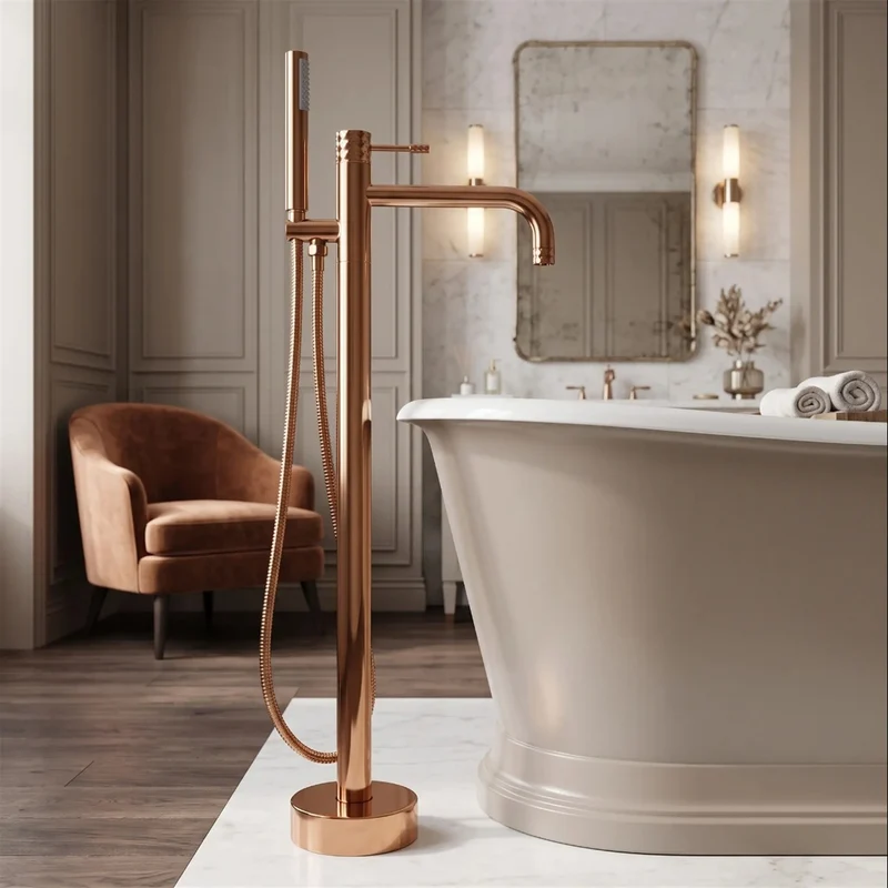 Freistehende Badewannenarmatur Lungo Diamond – Kupfer