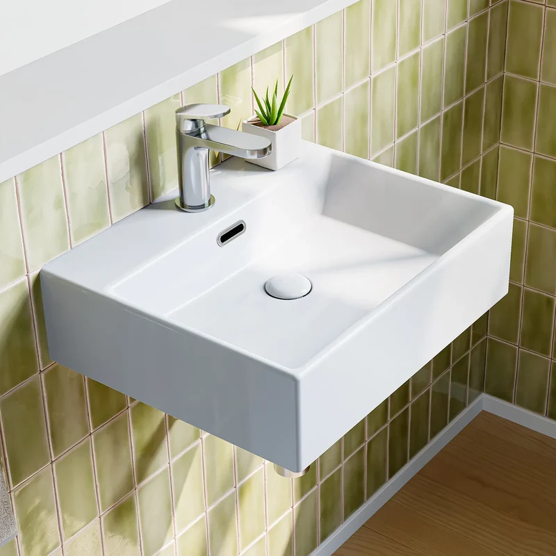 HOROW UV5042W Eckiges Keramik-Waschbecken Weiß 50,5 cm