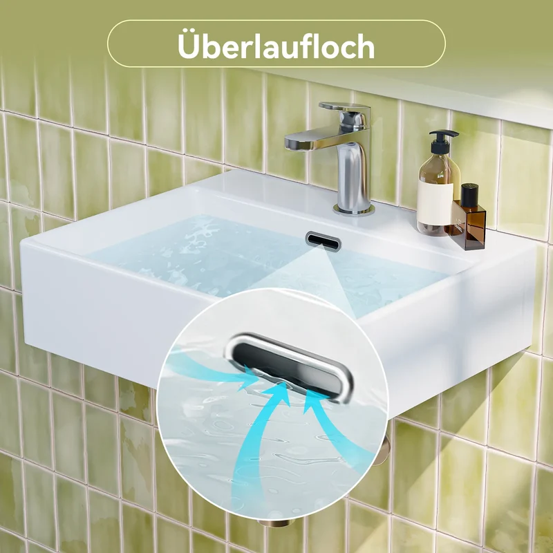 HOROW UV5042W Eckiges Keramik-Waschbecken Weiß 50,5 cm