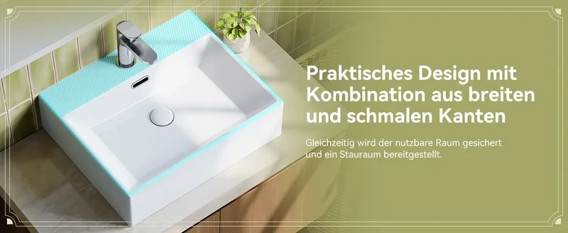 HOROW UV5042W Eckiges Keramik-Waschbecken Weiß 50,5 cm