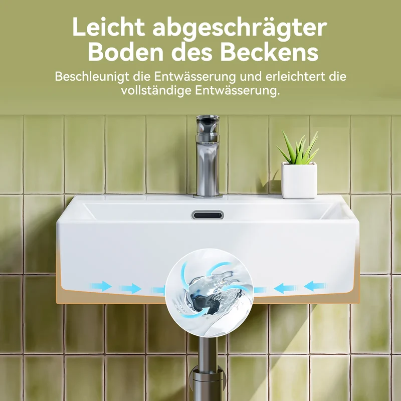 HOROW UV5042W Eckiges Keramik-Waschbecken Weiß 50,5 cm