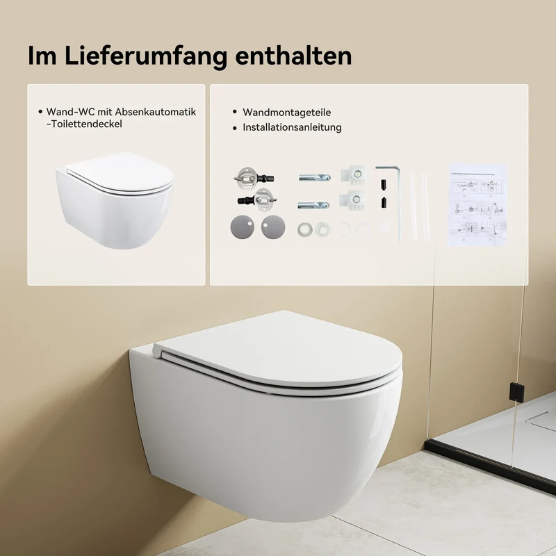 HOROW UG18R Spülrandloses Wand-WC aus Keramik mit Soft