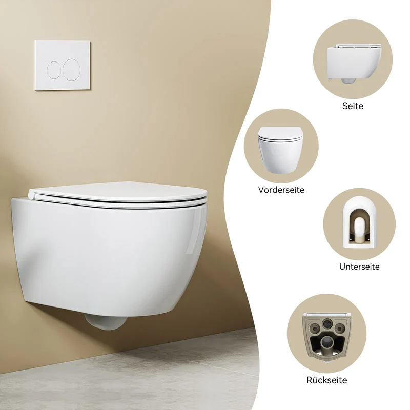 HOROW UG18R Spülrandloses Wand-WC aus Keramik mit Soft