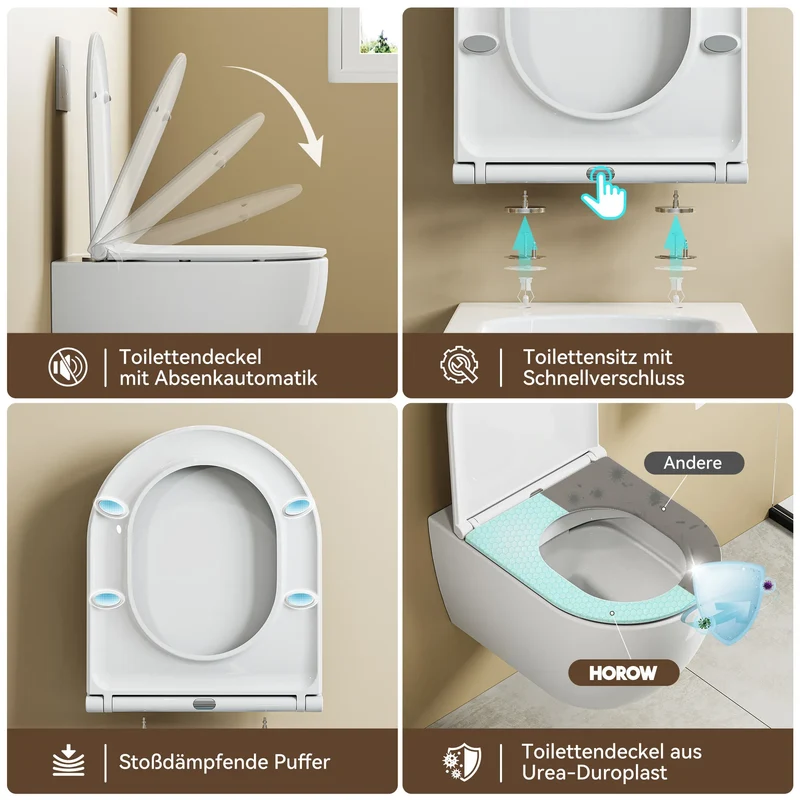 HOROW UG18R Spülrandloses Wand-WC aus Keramik mit Soft