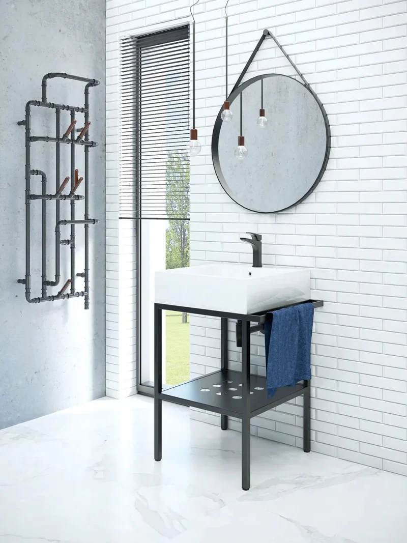 DEANTE Temisto Freistehende Badkonsole mit Waschbecken - 66.5 x 50 cm // Weiß, Nero // CDTS6U6S