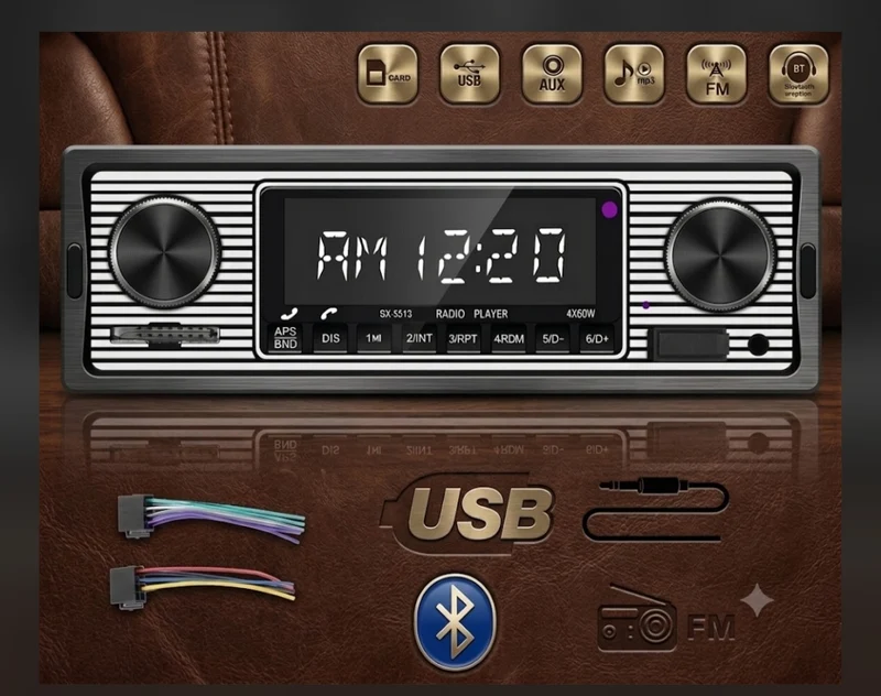 Autoradio Bluetooth Freisprechen Yountimer Oldtimer US Cars DIN 01