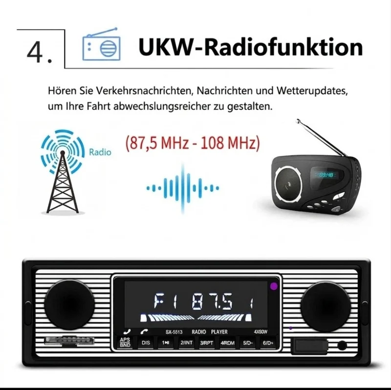 Autoradio Bluetooth Freisprechen Yountimer Oldtimer US Cars DIN 01